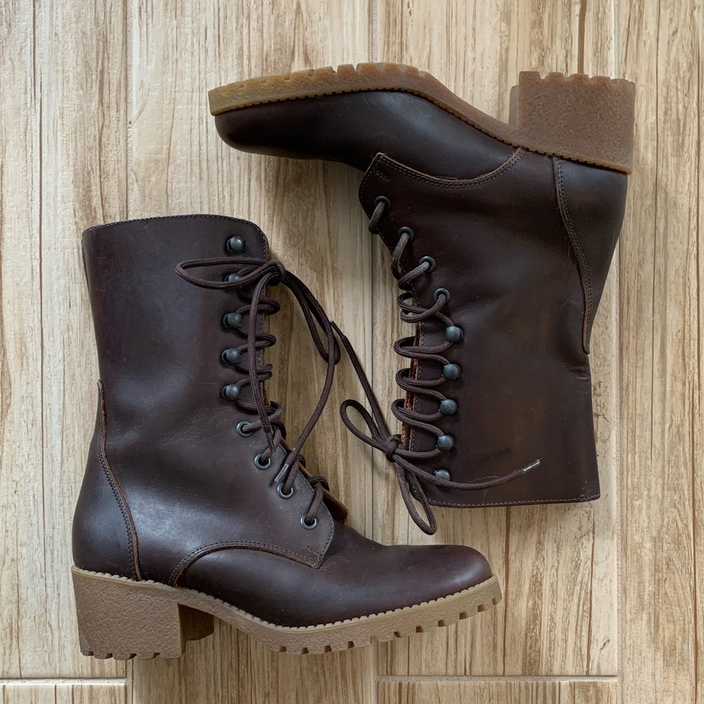 J. Crew brown leather lace-up combat boots Size 6 EUC